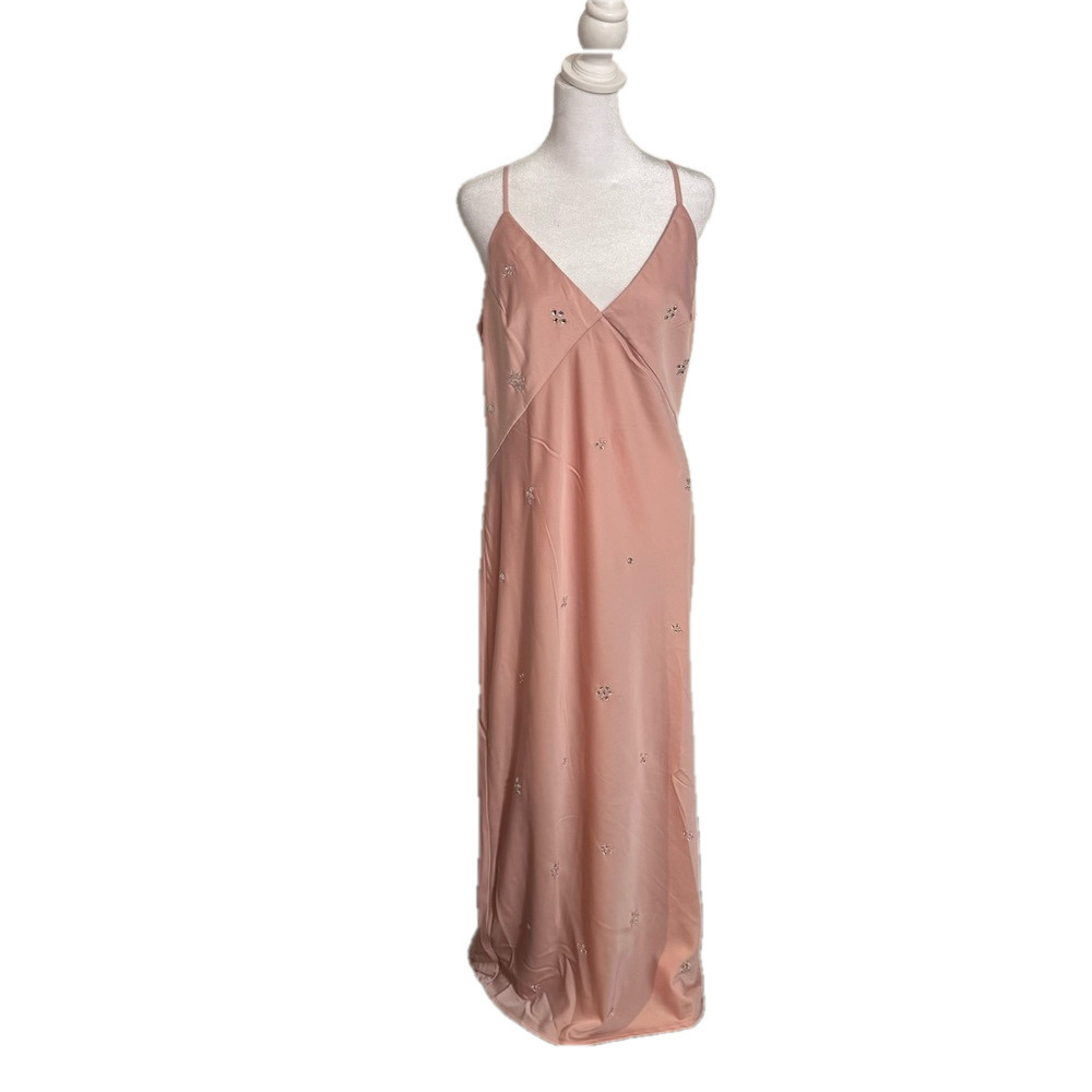 A New Day Dusty Pink Lightweight Deep V-Neck Midi Slip Dress Women Size XL - Picture 3 of 15